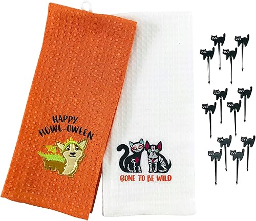 Miniatura 3 de Serafina Home Juego de toallas de mano de cocina de Halloween come bebida y sé aterrador con decoración de bruja divertido humor para fiestas