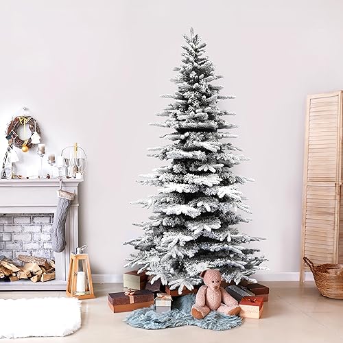 Miniatura 8 de Fraser Hill Farm - Árbol artificial de Navidad nevado Mountain Pine de 9 pies, alto, con soporte y sin luces, árbol de Navidad plegable sin