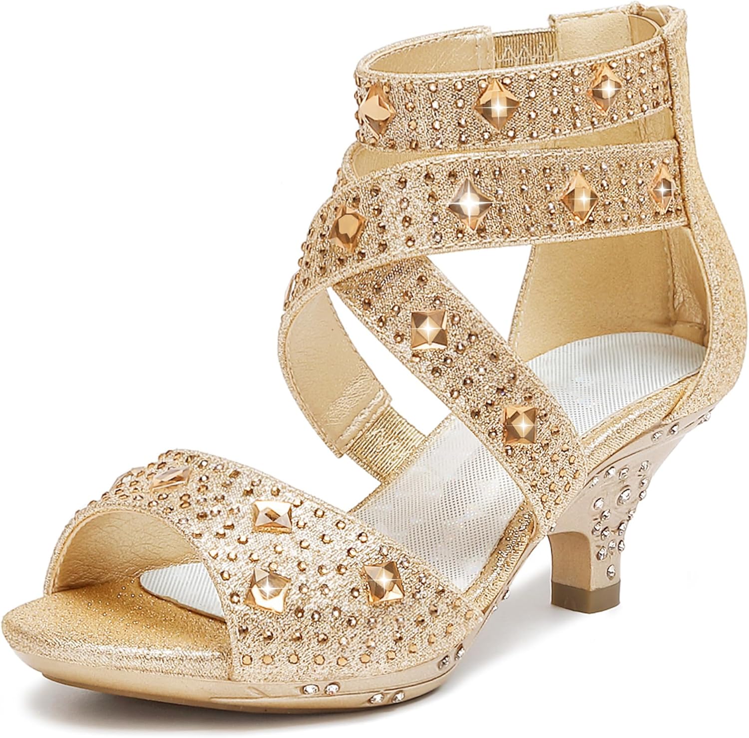Dufannie Toddler Little Big Kid High Heels Flower Girls Party Dress Shoes Glitter Pump Sandals
