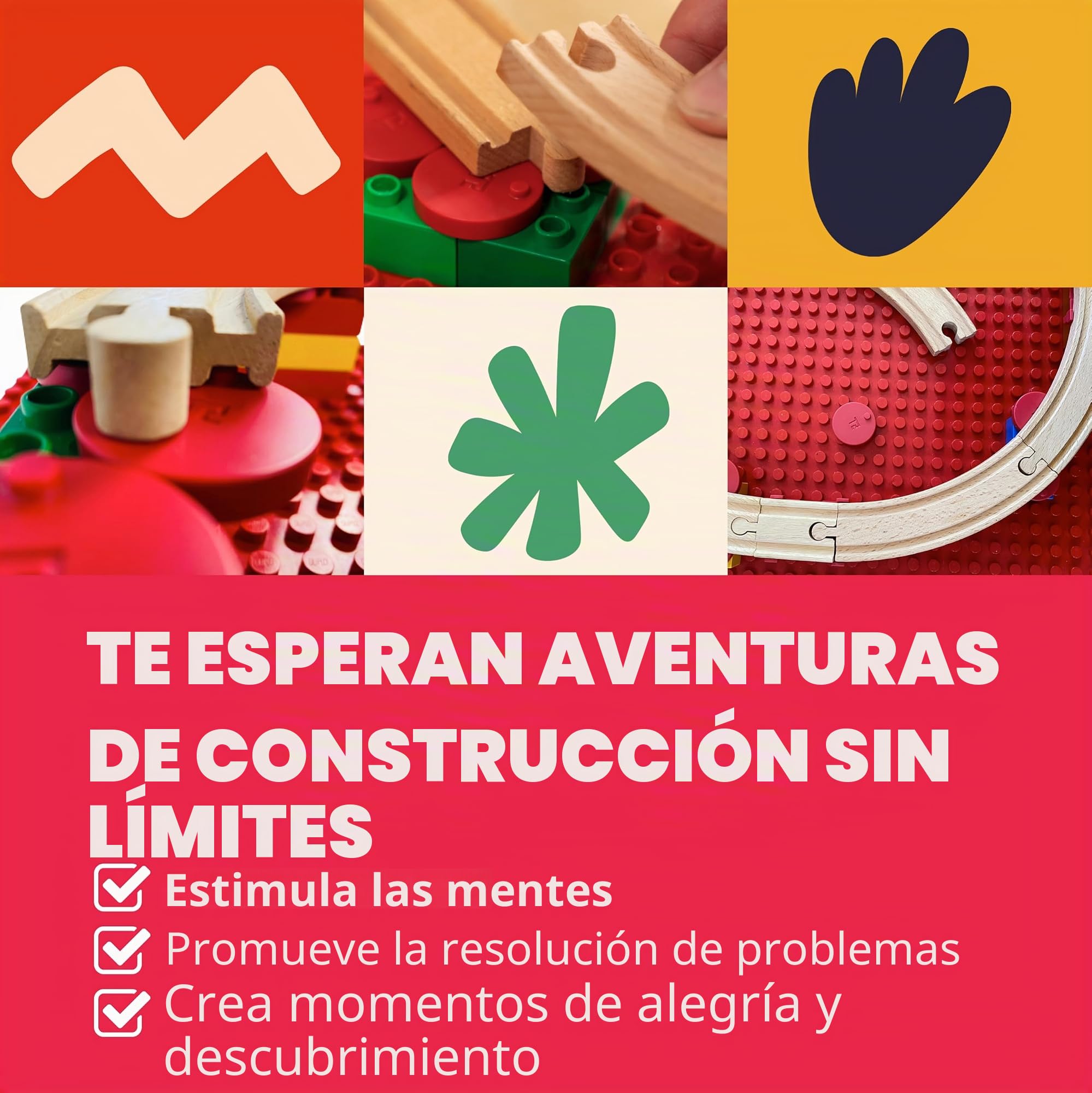 TOY2 Allround - Juego de 41 Conectores de Pista de Tren para Juguetes compatibles con Brio & Duplo | Kit con 6 Conectores Diferentes | Juego de Conectores de riel de Madera sostenible