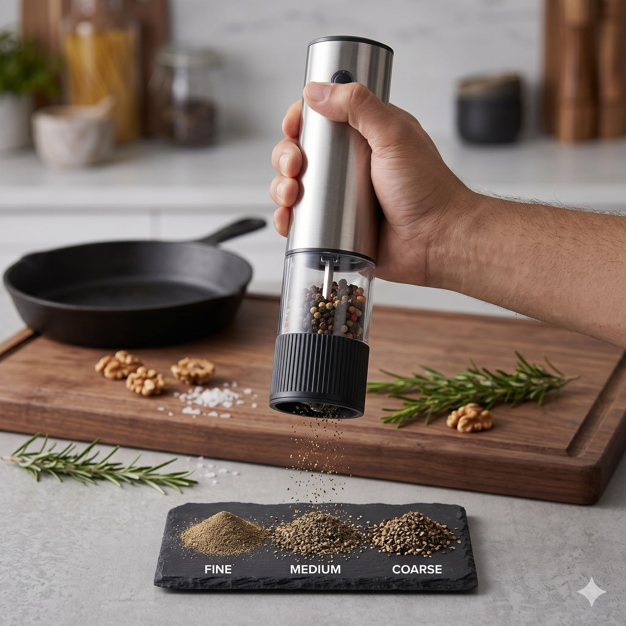 Automatic Electric Pepper Grinder with Light, Gravity Sensor Salt & Pepper Mill, Adjustable Coarseness, One-Hand Operation, Stainless Steel Design, Battery Powered Spice Grinder-image-2