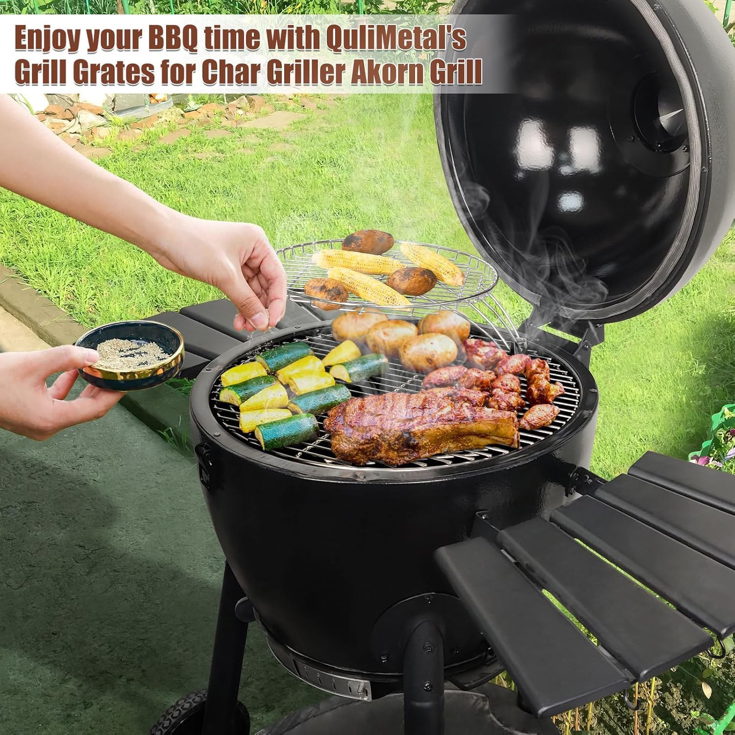 QuliMetal 19.5" 304 Stainless Steel Round Grate Replacement for Akorn Kamado Grill Char Griller Akorn 16620 E56720 16820, Louisiana Grills K24, and Pit Boss K24–Cooking Grates for Char-Griller E16620