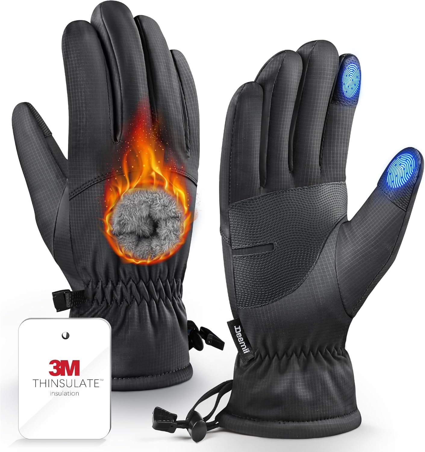 -10℉ Winter Gloves Men Women Made with 3M Insulation & Plush Lining, Windproof & Water-Resisitant Glove for Cold Weather with Touchscreen Fingers, for Running