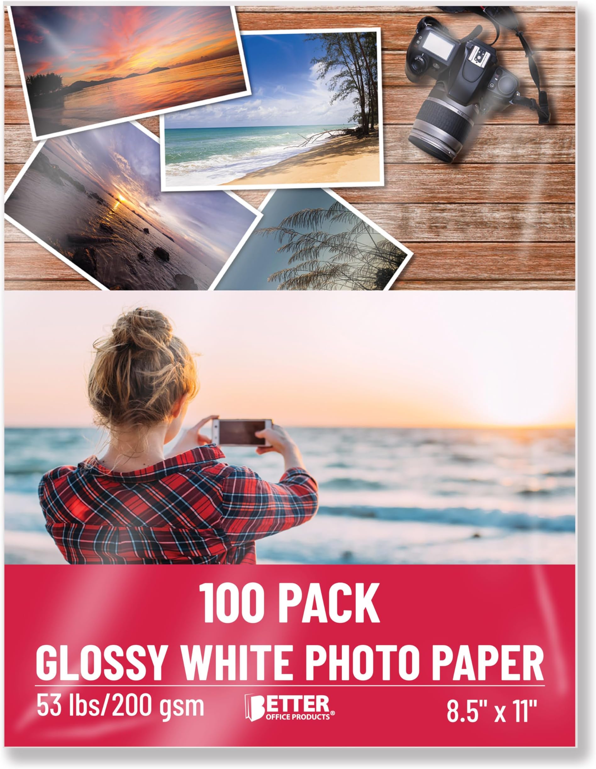 Glossy Photo Paper, 8.5 x 11 Inch, 100 Sheets, 200 gsm/53LBS, Letter Size, 100-Count Pack