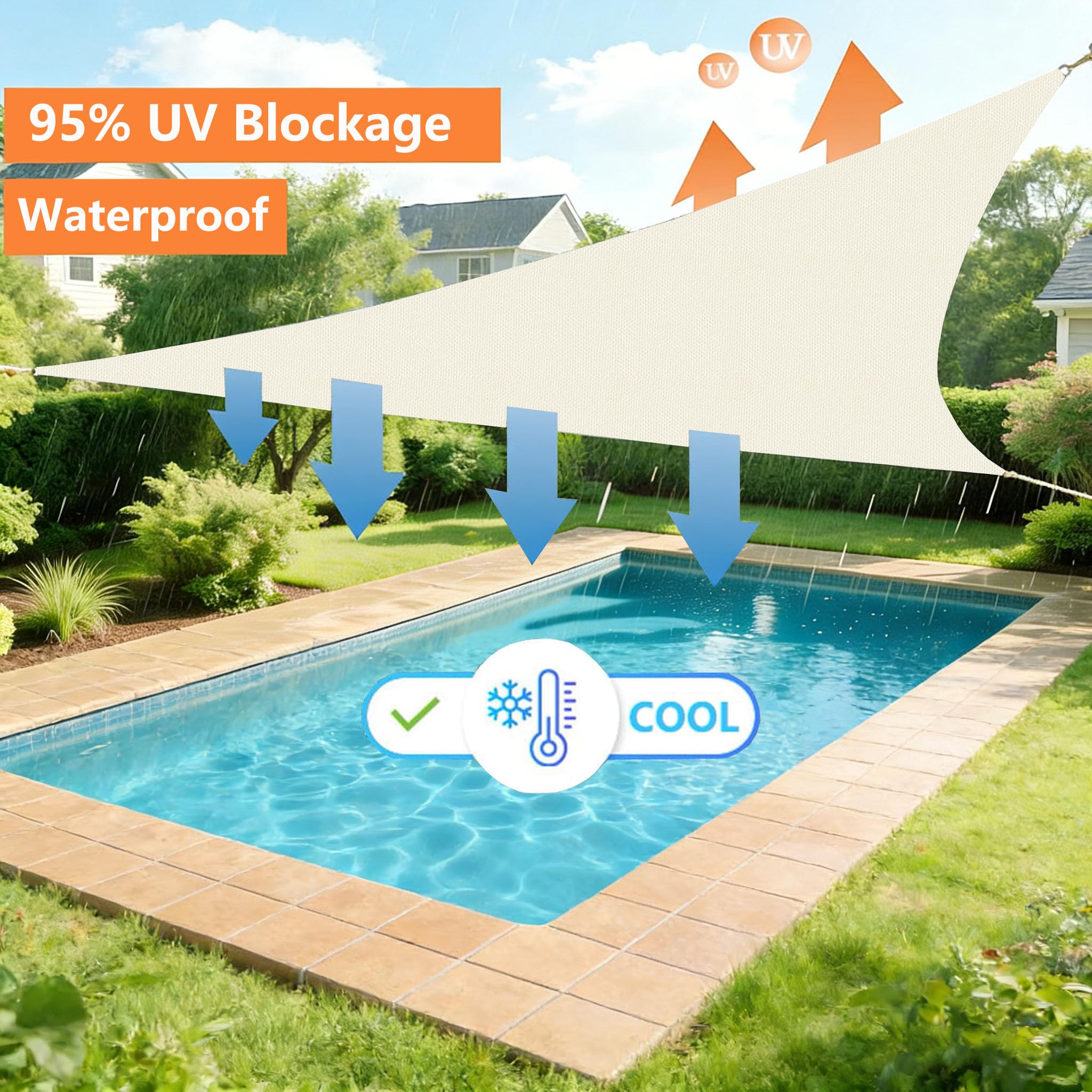 Sonnenschutz Terrasse Sonnensegel 6x6x4M Dreieckig Segeltuch Meterware Viele Größe Farben Seitenschutz Balkon mit D-Ring inkl Befestigungsseile UV-Schutz Wetterfest für Garten Creme