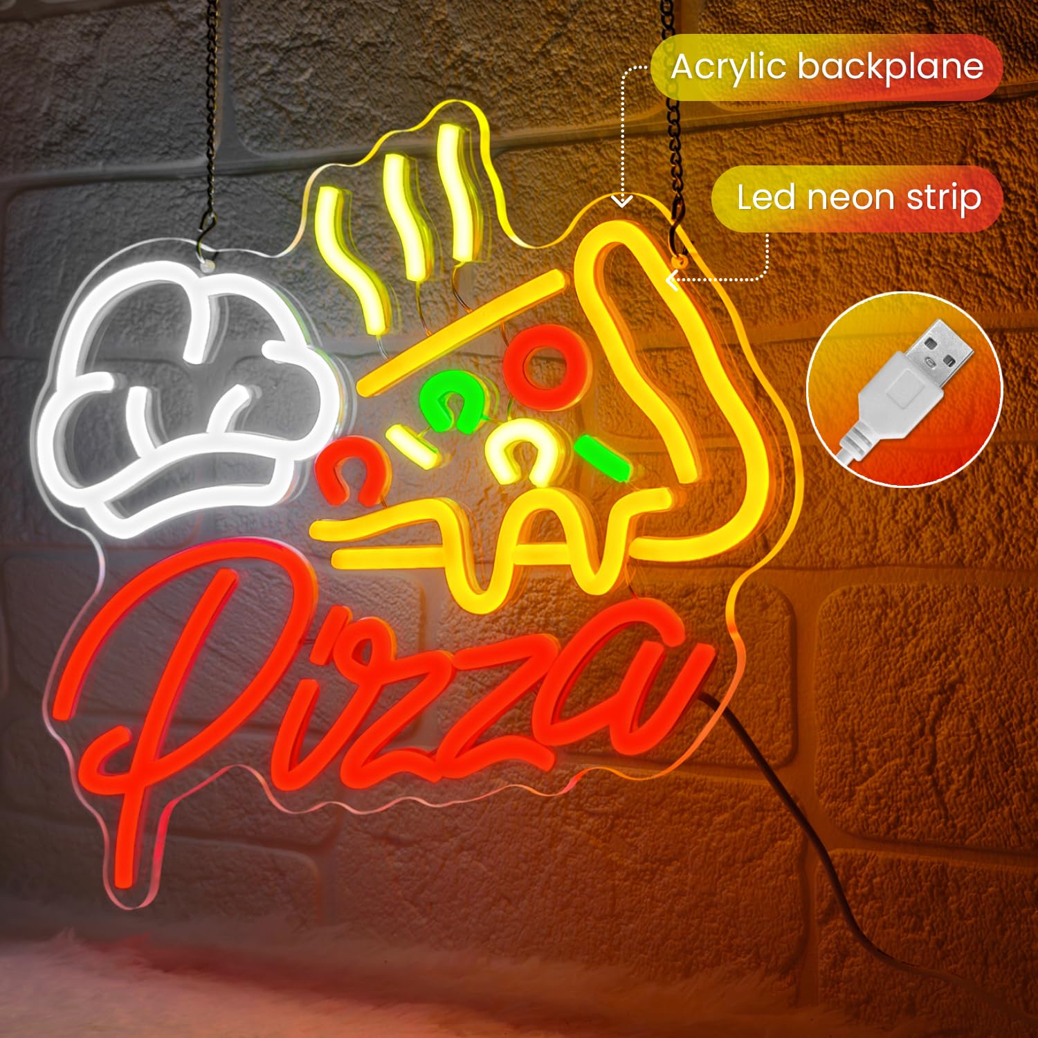 Pizza Letrero de neón Letreros con forma de pizza para negocios letreros LED USB de comida rápida luces de neón de pizza regulables para el hogar bar cocina restaurante pizzería fiesta