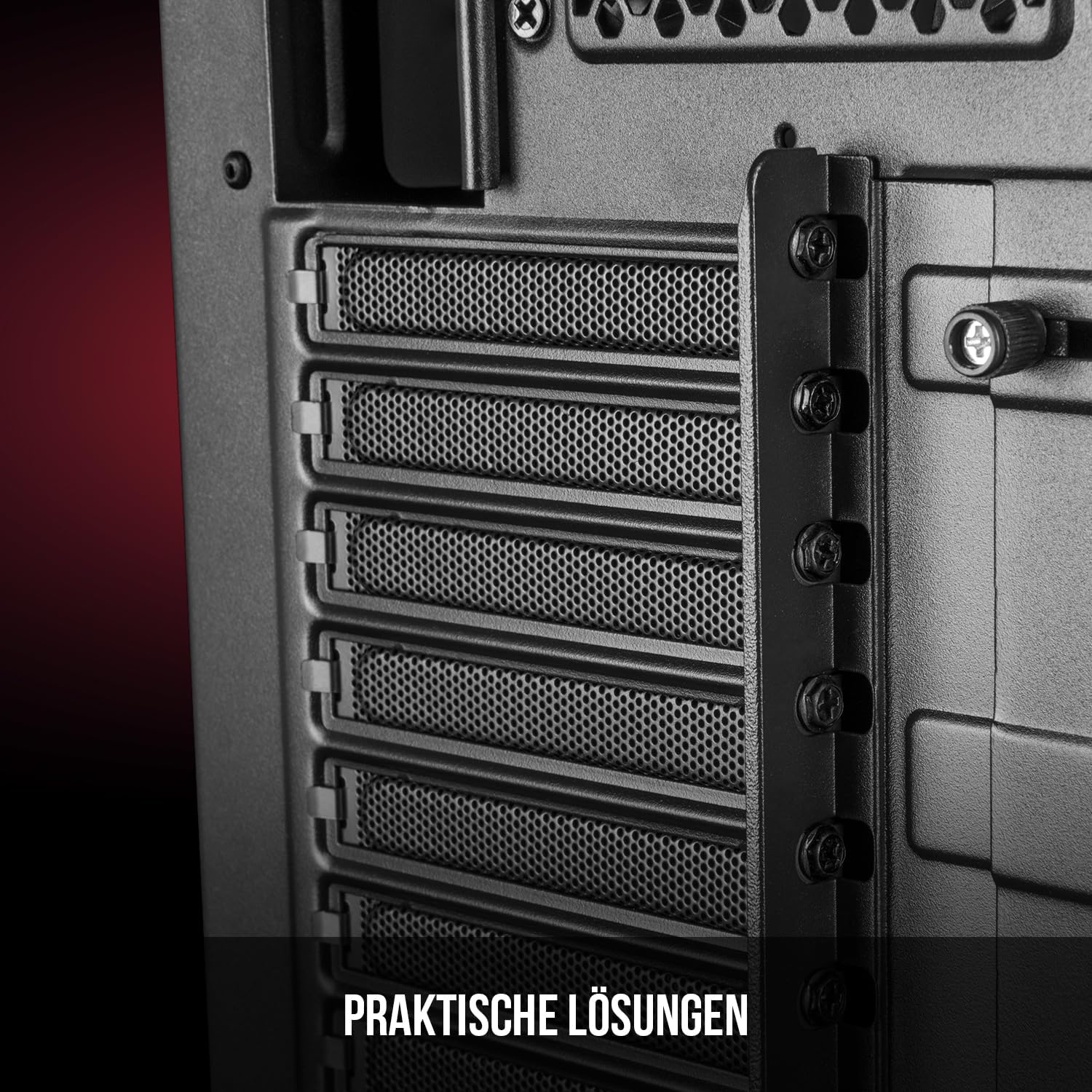 Atitany view showing the PCI/PCIe expansion slots with tool-free retention mechanism