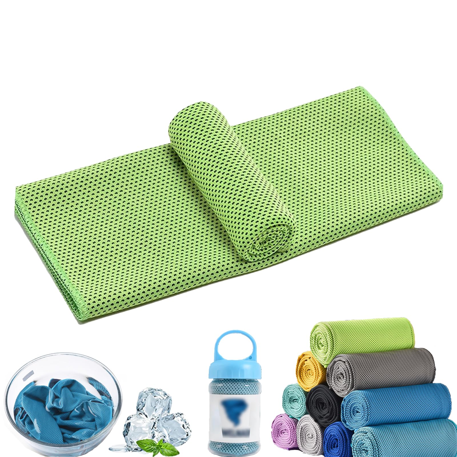 Qosneoun Towelnado Ice Towel, Towel, Microfibre Ice Towels for Neck, Hot Weather, Yoga, Golf, Gym & More Activities, Stay Cool Towels for Hot Weather, Soft Breathable, Fast Drying (Green)