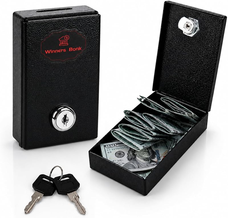 Winners Bank Gift for Gambler Portable Pocket Safe for Casino Winnings with 2 Keys Metal Money Box Take Your Winnings Home