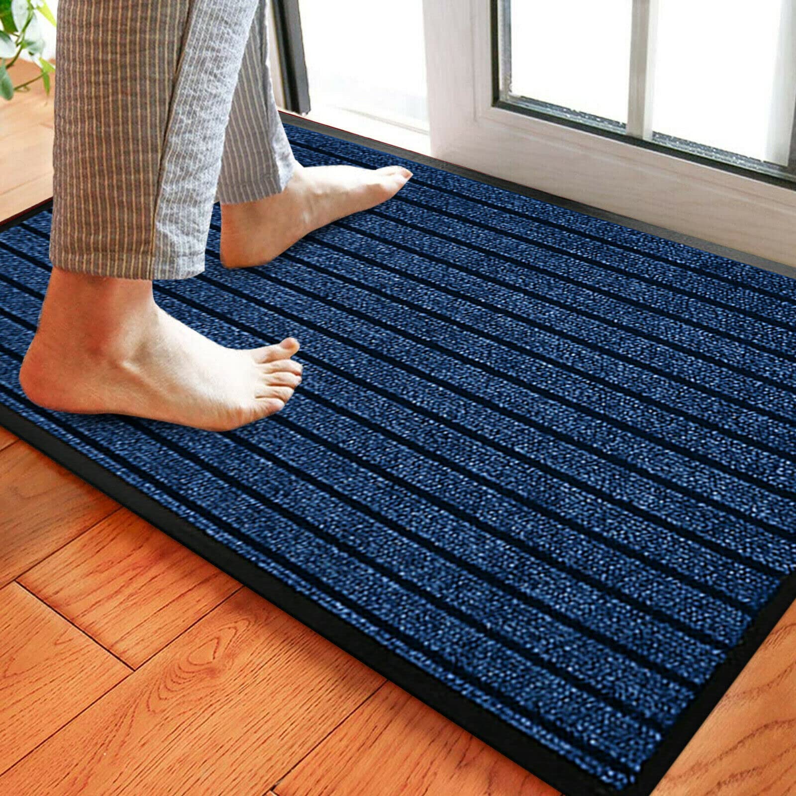 Householdfurnishing Non Slip Rubber Backed Runner Door Floor Mat Rug Indoor Outdoor Grey Brown Red (Blue, 120 x 150) — image 1
