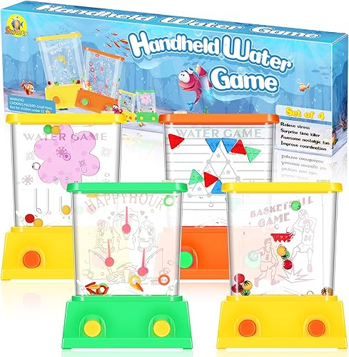 Juego de agua de mano, 4 piezas, mesas de agua de arcada para juguetes de playa, anillos de pescado, recuerdos de fiesta, juego divertido,