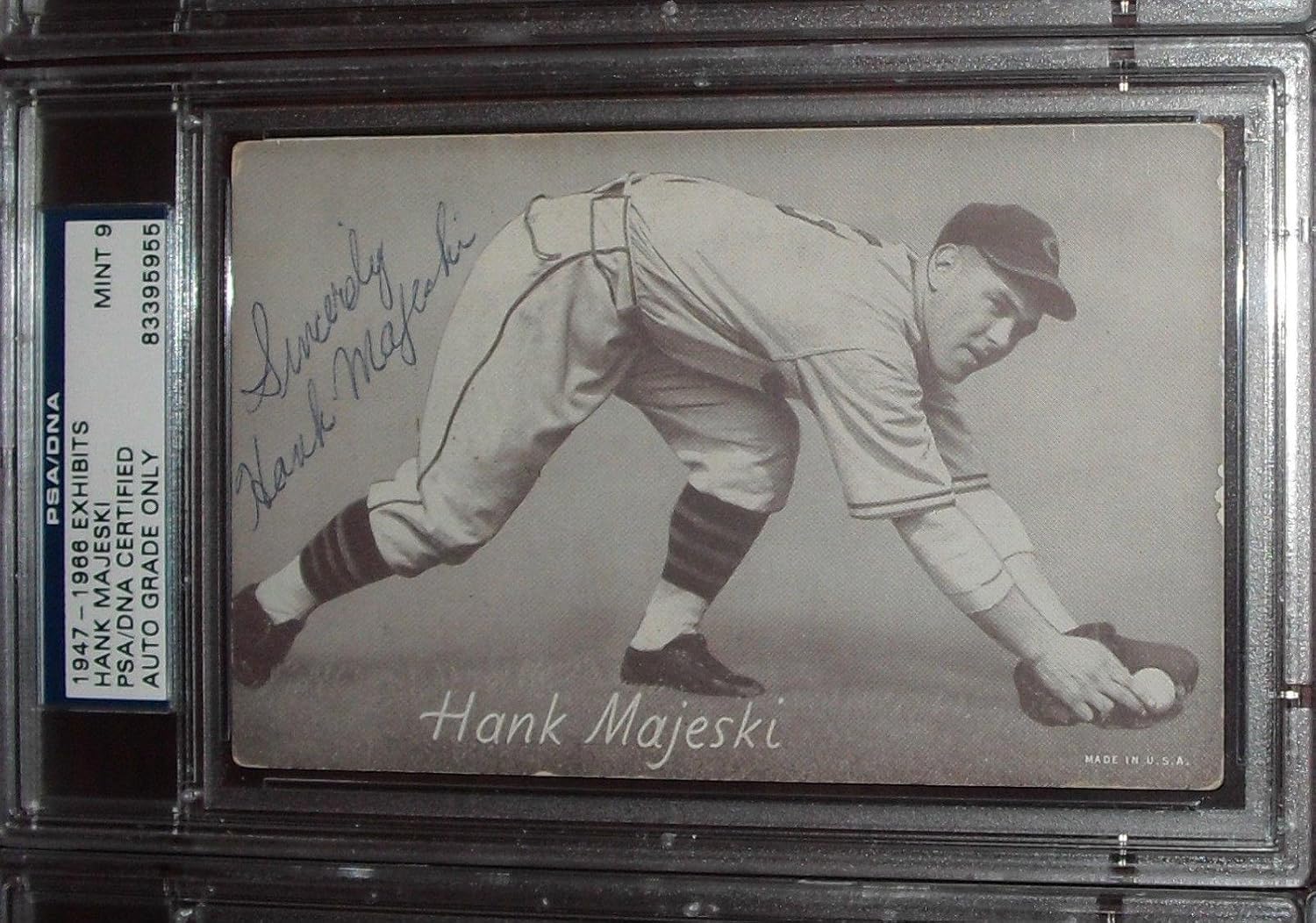 194766 Exhibits Hank Majeski Auto Card MINT 9 Braves A's Indians (d