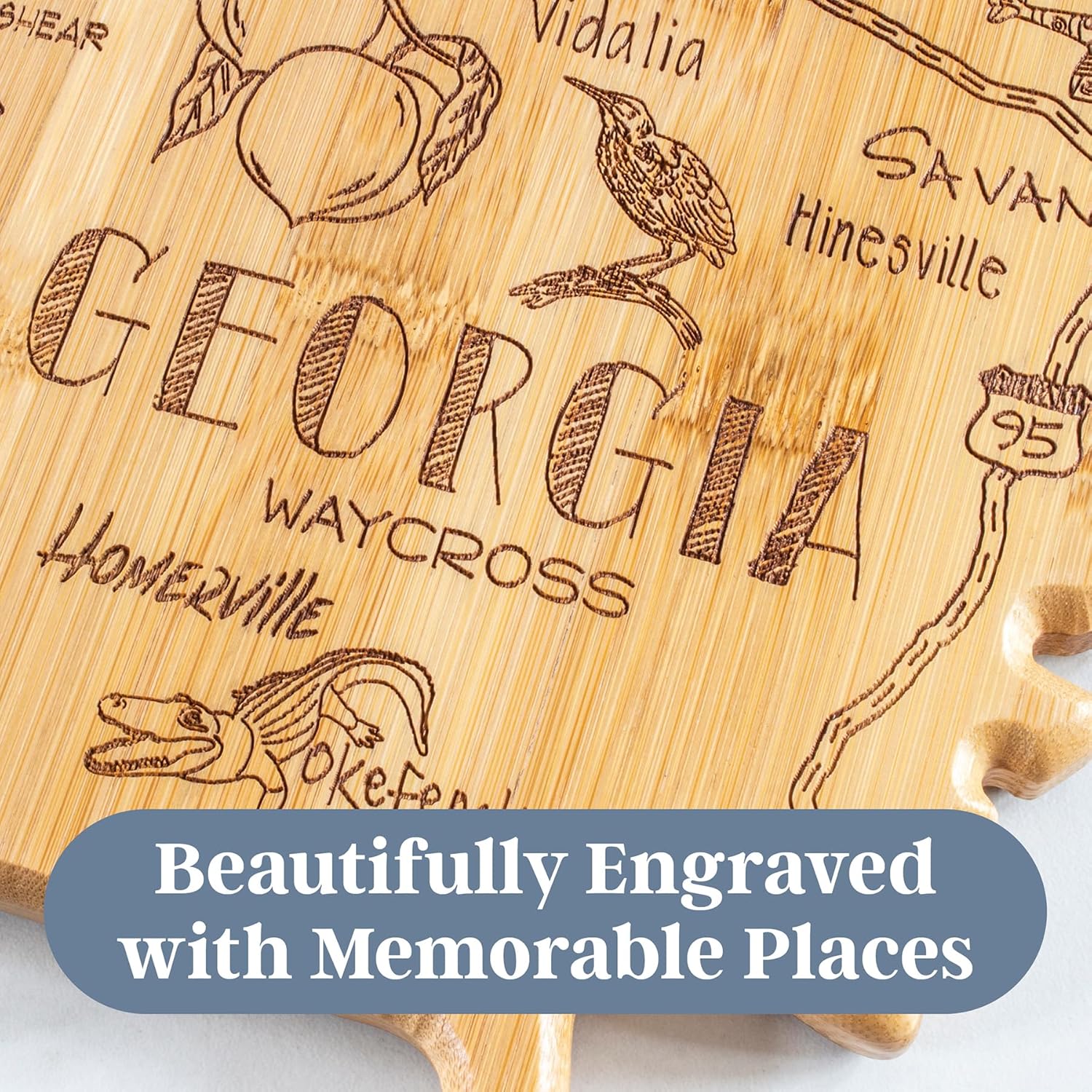 Totally Bamboo Destination Georgia Shaped Cutting Board – Bamboo Charcuterie and Serving Board with Hang Tie for Wall Display - Image 3