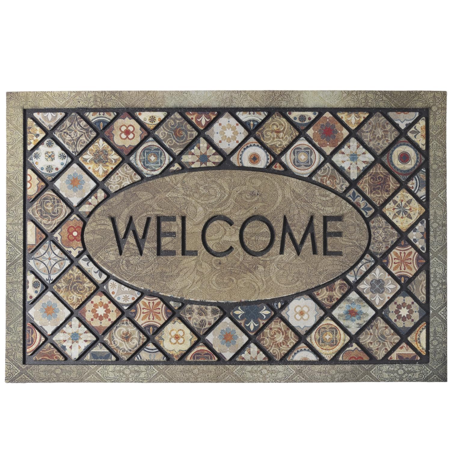 Durable Welcome Door Mats 24”x36” Large Front Door Mat Heavy Duty Outdoor Mat for Home Entrance Non-Slip Rubber Outside Door Mat Entryway Floor Mats，Flower
