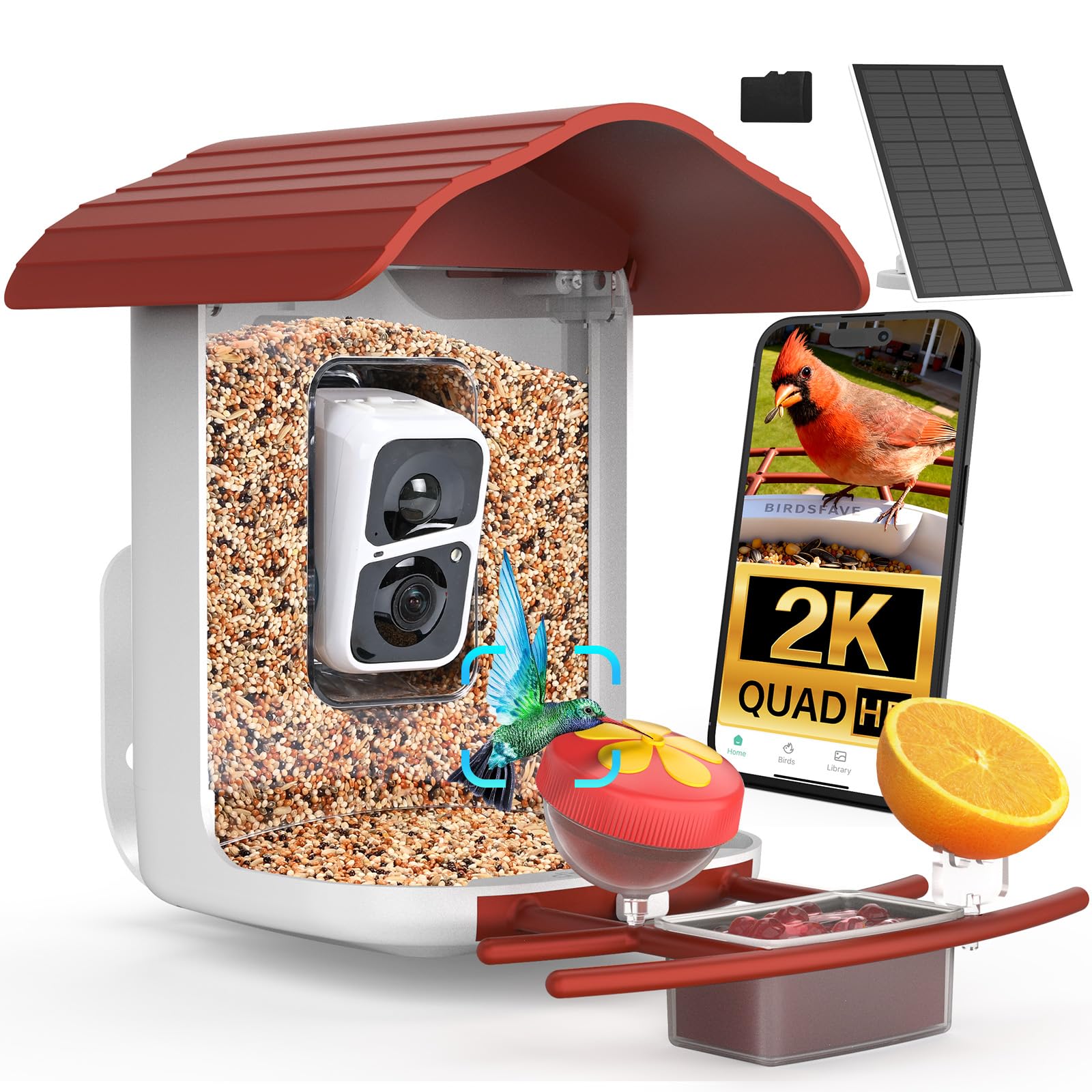 birdsnap® PAV - Smart Bird Feeder mit Kamera, 5 DIY-Add-ons & 64G SD-Karte Automatische Aufzeichnung von Vogelvideo, Vogelhaus für draußen, KI-Identifizierung von Vogel-Auto-Capture mit Solarpanel,