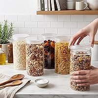 Vista 7 de Paquete de 8 tarros de plástico transparente con tapa, tarros redondos de almacenamiento de dulces de 46 onzas, frascos grandes vacíos, cilindros