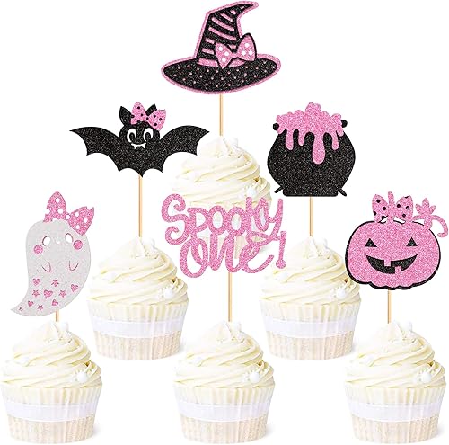 Miniatura 10 de Ercadio Paquete de 24 adornos para cupcakes de Halloween con purpurina para cupcakes, calabaza fantasma, para baby shower, cumpleaños, mago, fiesta