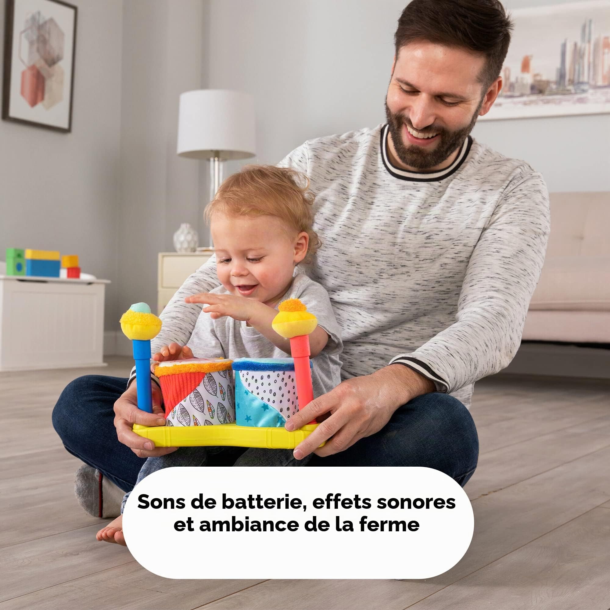LAMAZE Première Batterie en Tissu, Eveil Musical Sonore, Cadeau Premier Anniversaire, Jouet D'Eveil Bébé A Partir De 12 Mois, L27472, Multicolore