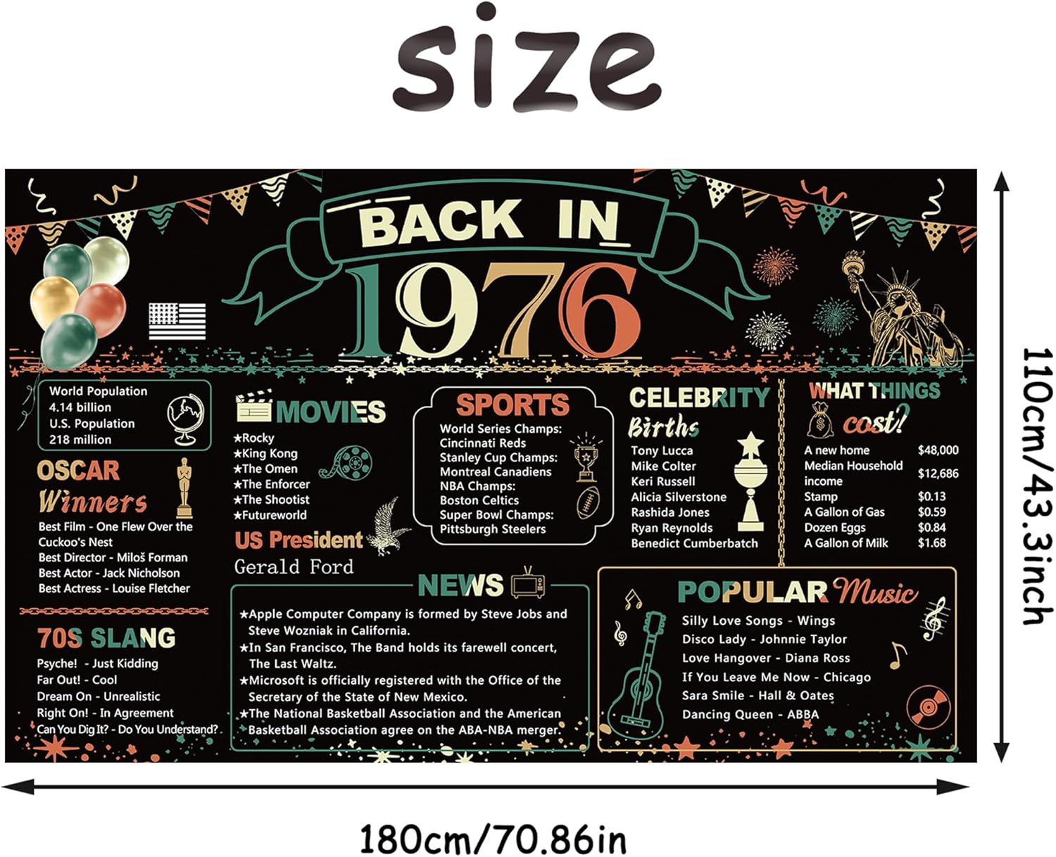 DARUNAXY 50th Birthday Party Decorations, Colorful Back in 1976 Banner 50 Year Old Birthday Party Poster Supplies Vintage 1976 Backdrop Photography Background for Men & Women 50th Class Reunion Decor - Image 2