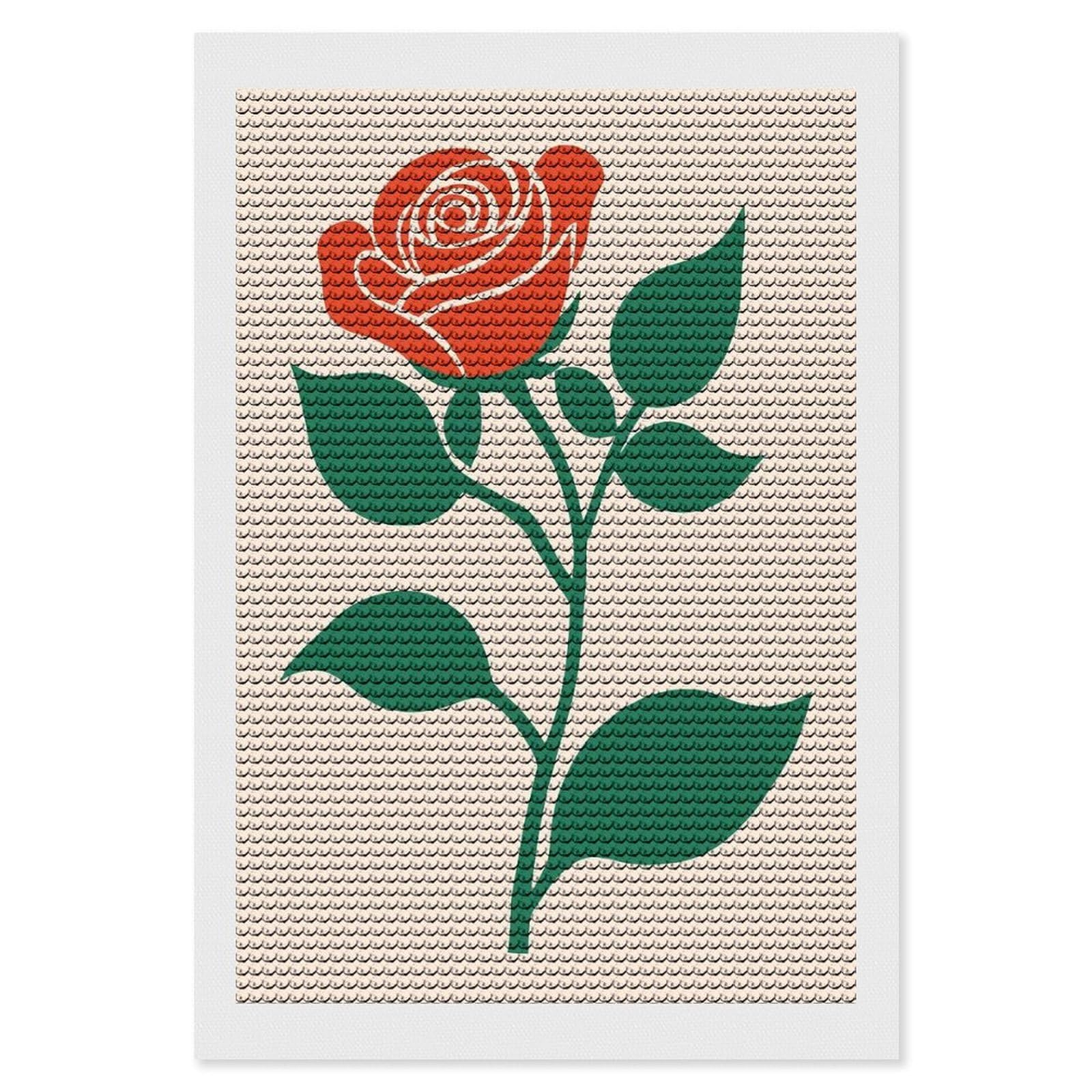 Junmoney Red Rose Illustration Diamond Painting Canvas Set 8"x12", for Women, Pleasing Wall Art Project, Aesthetic Room Decor, Gift Idea
