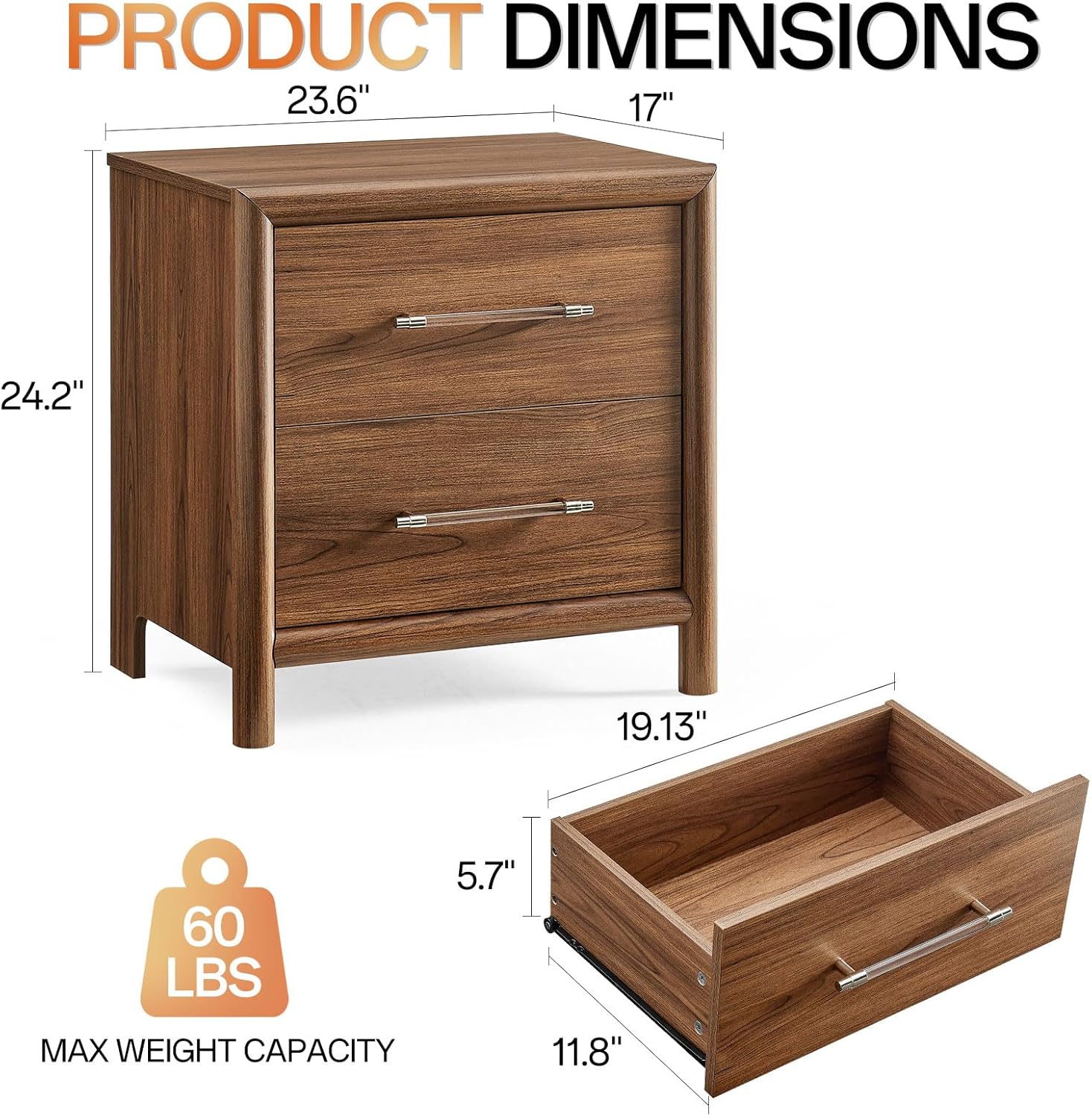 Dresser and Nightstand Set, 6 Drawers Dresser for Bedroom and 24.2" H Bedside Table Set of 2 with 2 Drawers, 56" Wide Closet Organizers & Night Stand Set for Living Room, Office, Dorm, Brown Cherry - Image 6