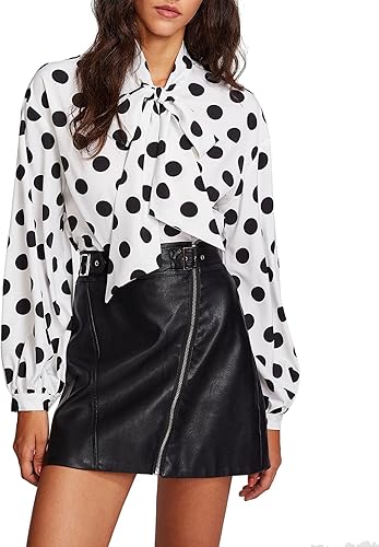 Miniatura 3 de Floerns - Blusa a lunares para mujer, de manga larga estilo linterna, cuello estilo corbatín