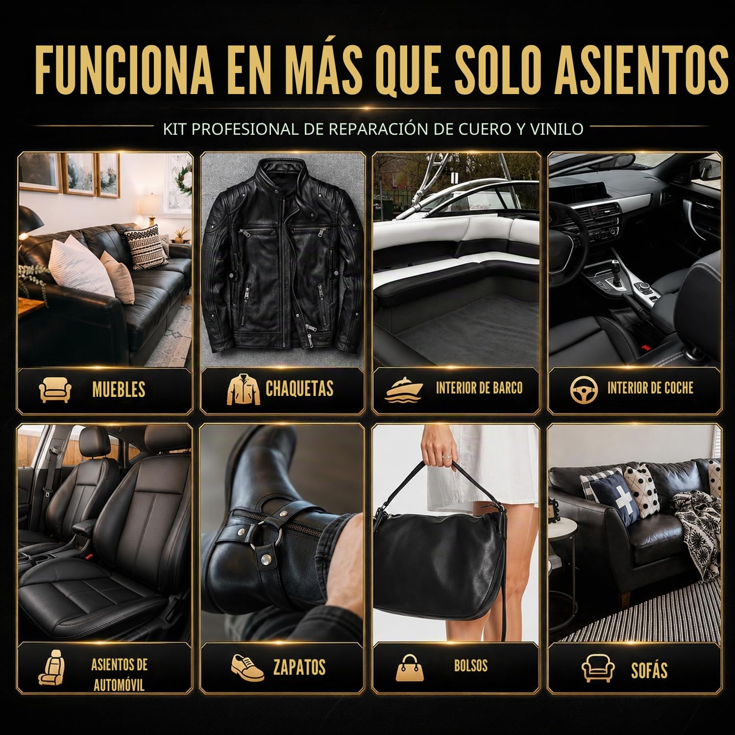 ARCSSAI Reparación de Cuero Negro de Vinilo para Muebles, Asientos de automóviles, Chaquetas, Zapatos, Cuero sintético, sin calefacción