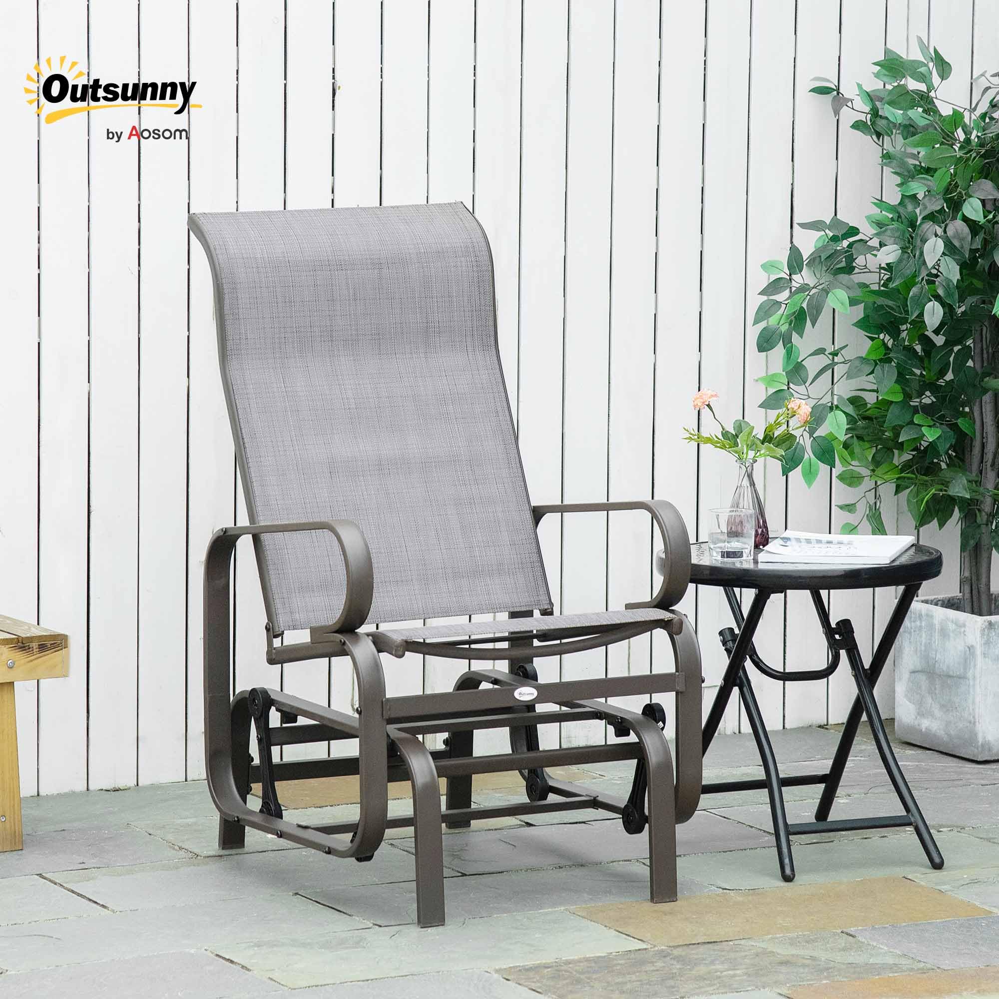 Outsunny Set Of 2 Outdoor Glider Chairs - PE Rattan Seats, Steel Frame, Gray, For Patio & Garden