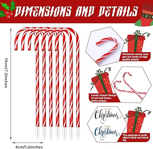 Miniatura 2 de Outus 60 bolígrafos navideños de bastón de caramelo a rayas para fiesta de Navidad, suministros de papelería, tinta negra y azul (rojo y blanco)