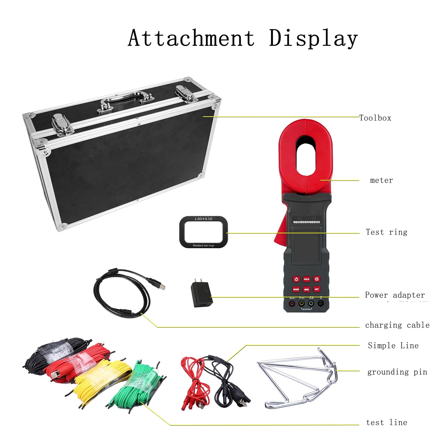 Ground Pile Type Ground Resistance Tester Soil Resistivity Tester with Earth Resistance Range 0.00Ω~20kΩ Earth Current Range 0.000mA~20A Earth Voltage Range 0.0V~600.0V