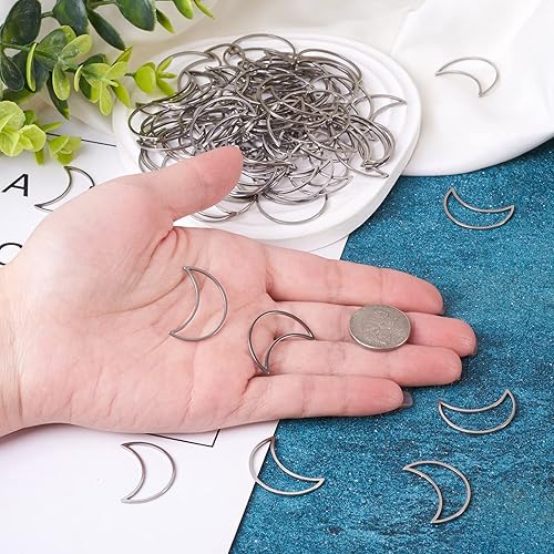 Miniatura 6 de Craftdady 120 anillos de enlace de luna creciente de acero inoxidable con marcos huecos de media luna, bisel abierto, colgantes en blanco para hacer