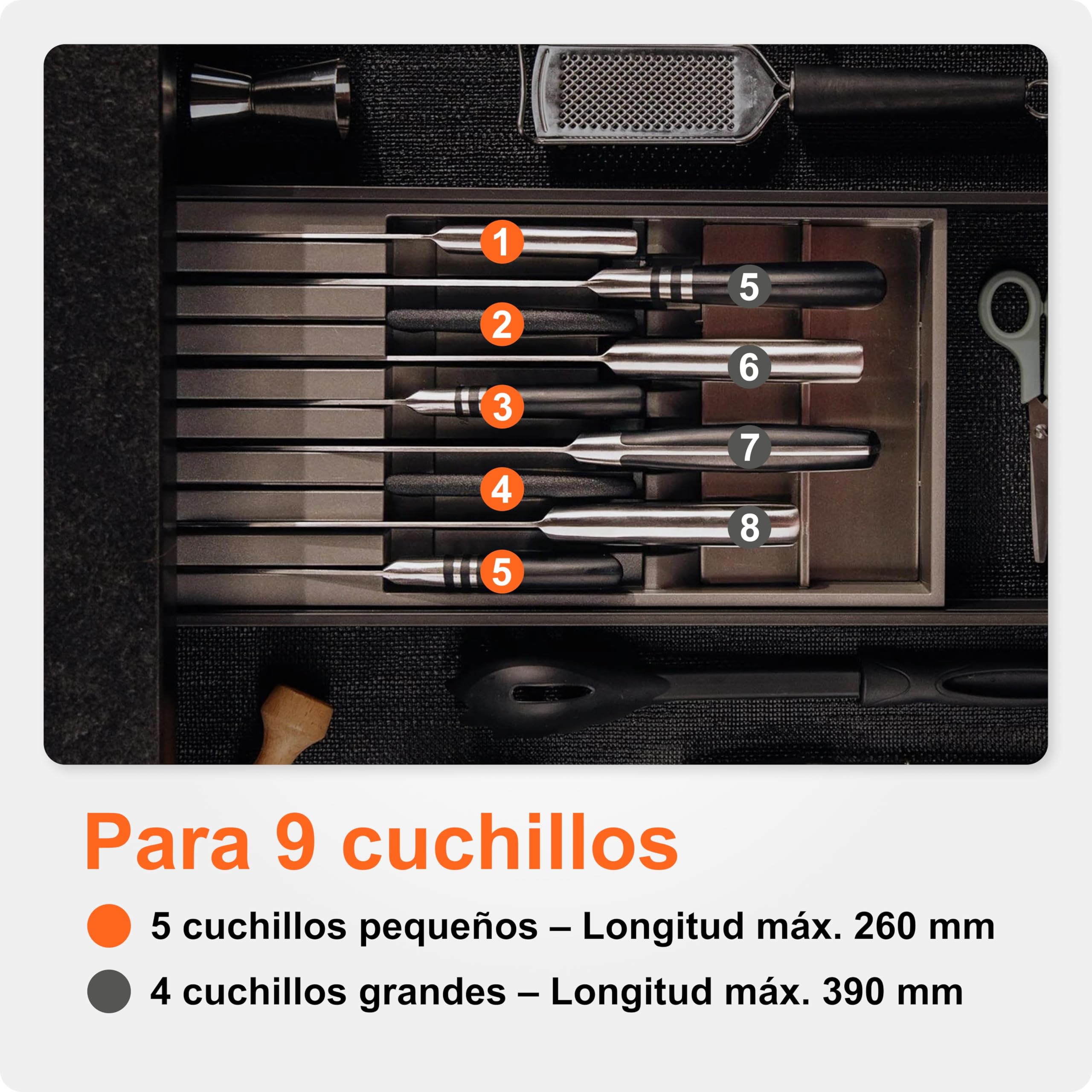 Portacuchillos de Blum I Cajón I Hasta 9 cuchillos I Plástico / Acero inoxidable I Extraíble I Cocina