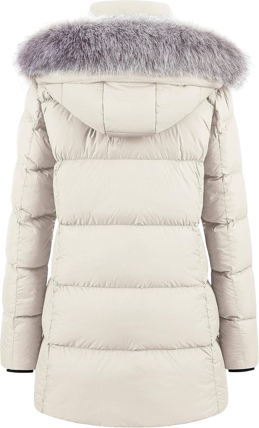 CREATMO US Women's Winter Snow Jacket Long Fur Puffer Coat With Removable Faux Fur Trim