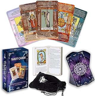 Tarot Cards Set with Guide Book,Tarot Cards for Beginners,Tarot Cards Deck with Meanings on Them,Learning Tarot Cards Deck Fortune Telling Game with Velvet Storage Bag