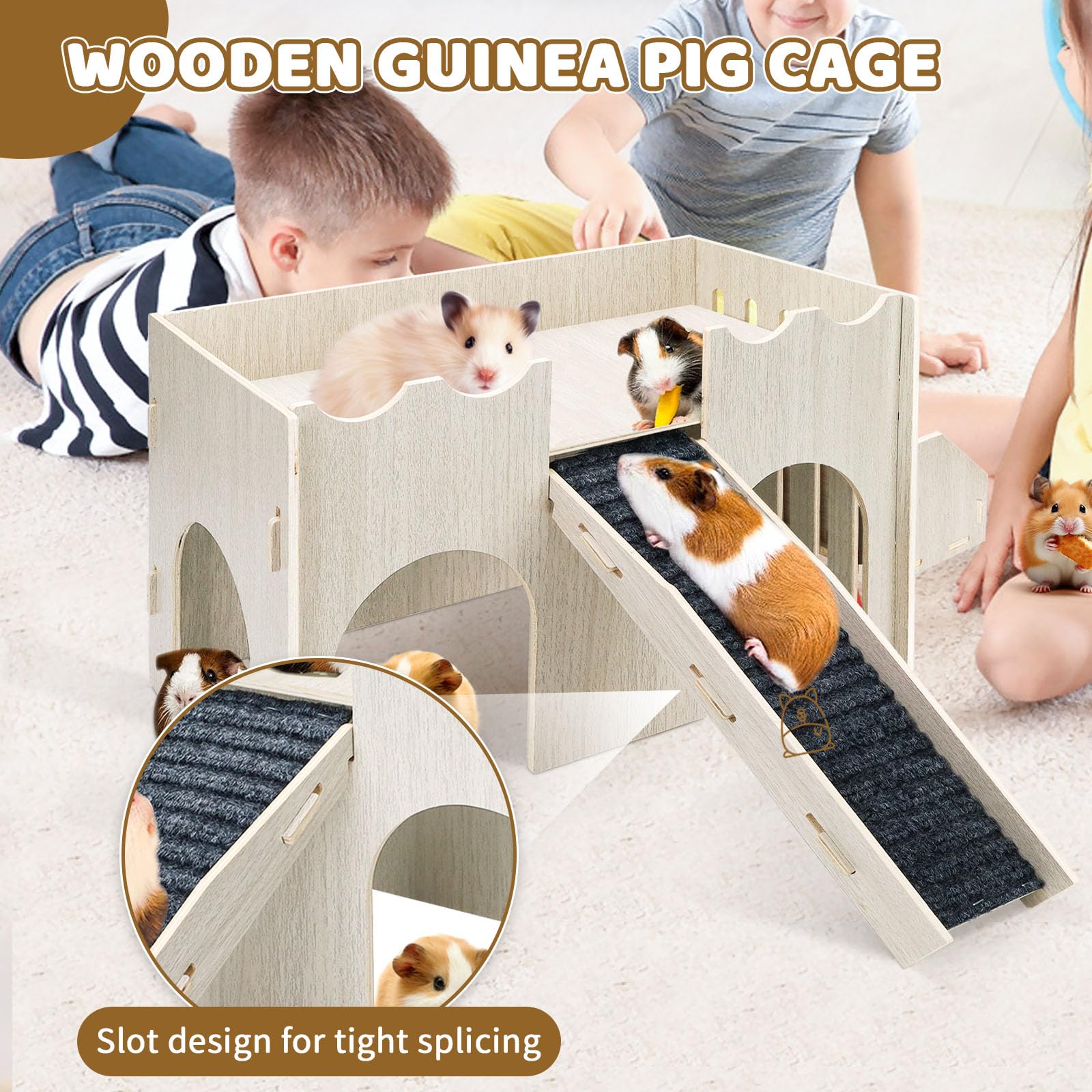 Large Guinea Pig Hideout House, Wooden Guinea Pig Castle with Feeding Basin - Image 4