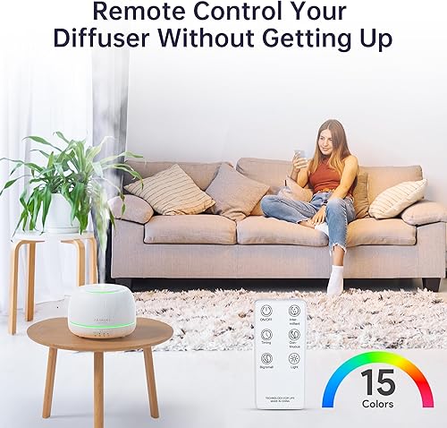 Miniatura 6 de ASAKUKI Difusor de aceite esencial de alta calidad con juego de 10 aceites y control remoto, vaporizador humidificador ultrasónico de aceite