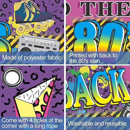 Miniatura 6 de Decoraciones de fiesta de los años 80, telón de fondo de pancarta de regreso a los 80, suministros de fiesta de graffiti de hip hop de los años 80,