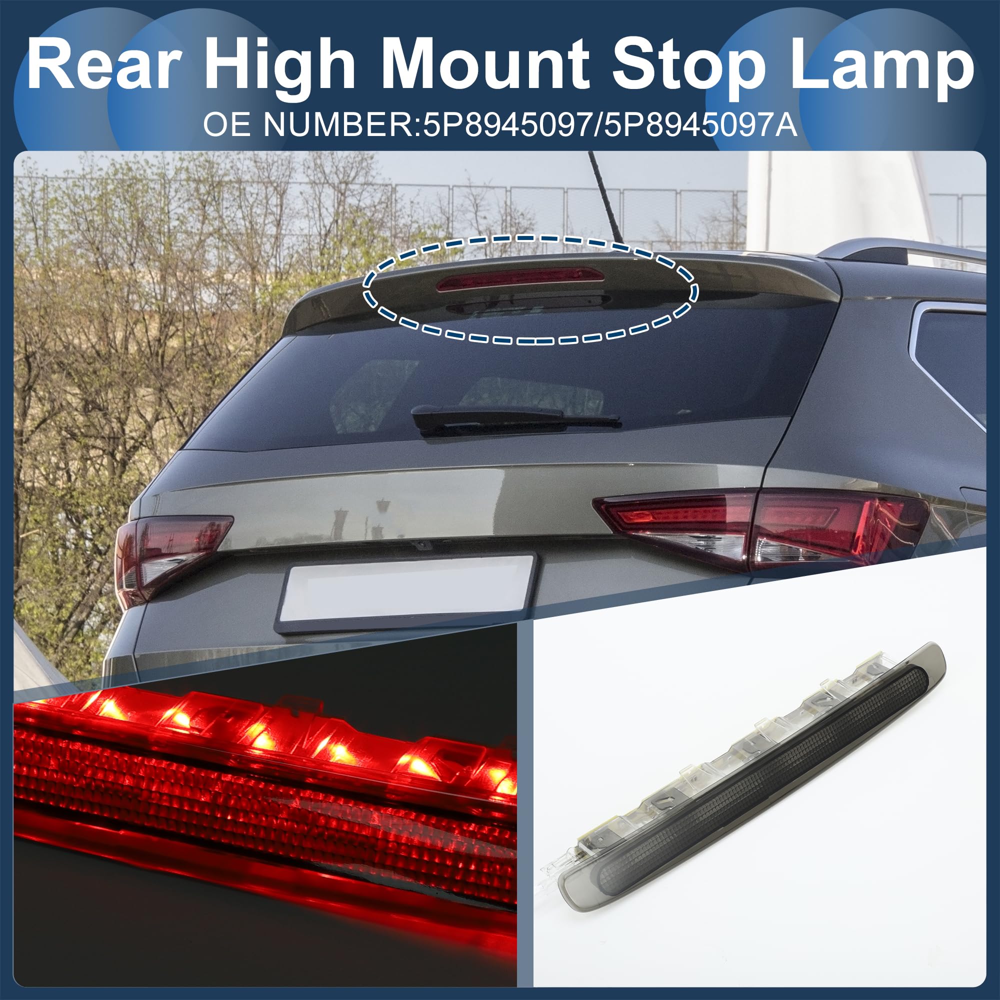 Luz De Freno Led De Tercera Luz De Freno Adecuado para Seat Altea Xl-Type 5P 2006-2015 Carcasa Negra De Plástico Impermeable Luz De Freno De Alto Montaje