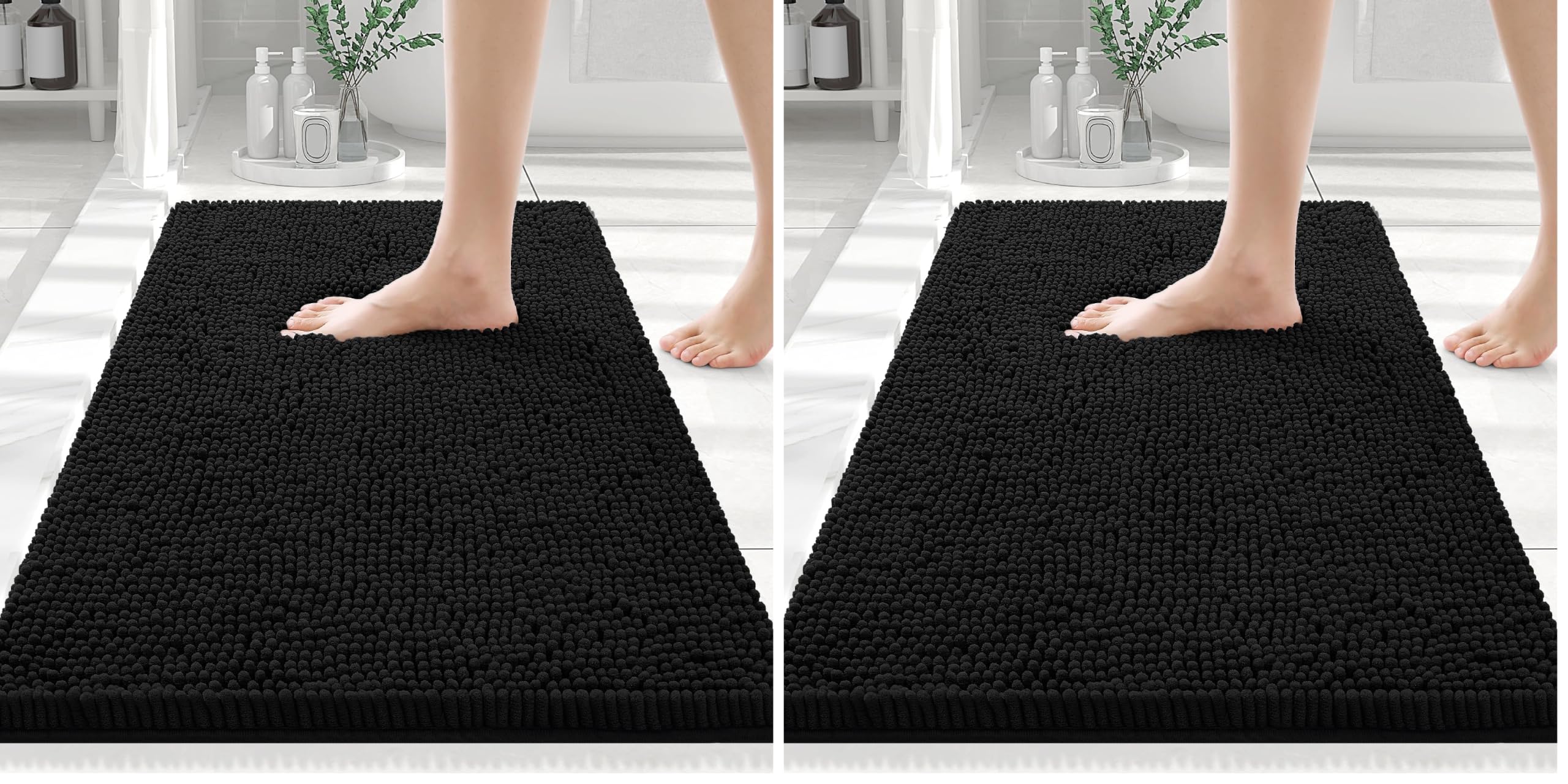 Smiry Bathroom Rugs 24X16, Luxury Chenille Extra Soft Absorbent Bath Mat (Pack of 2)