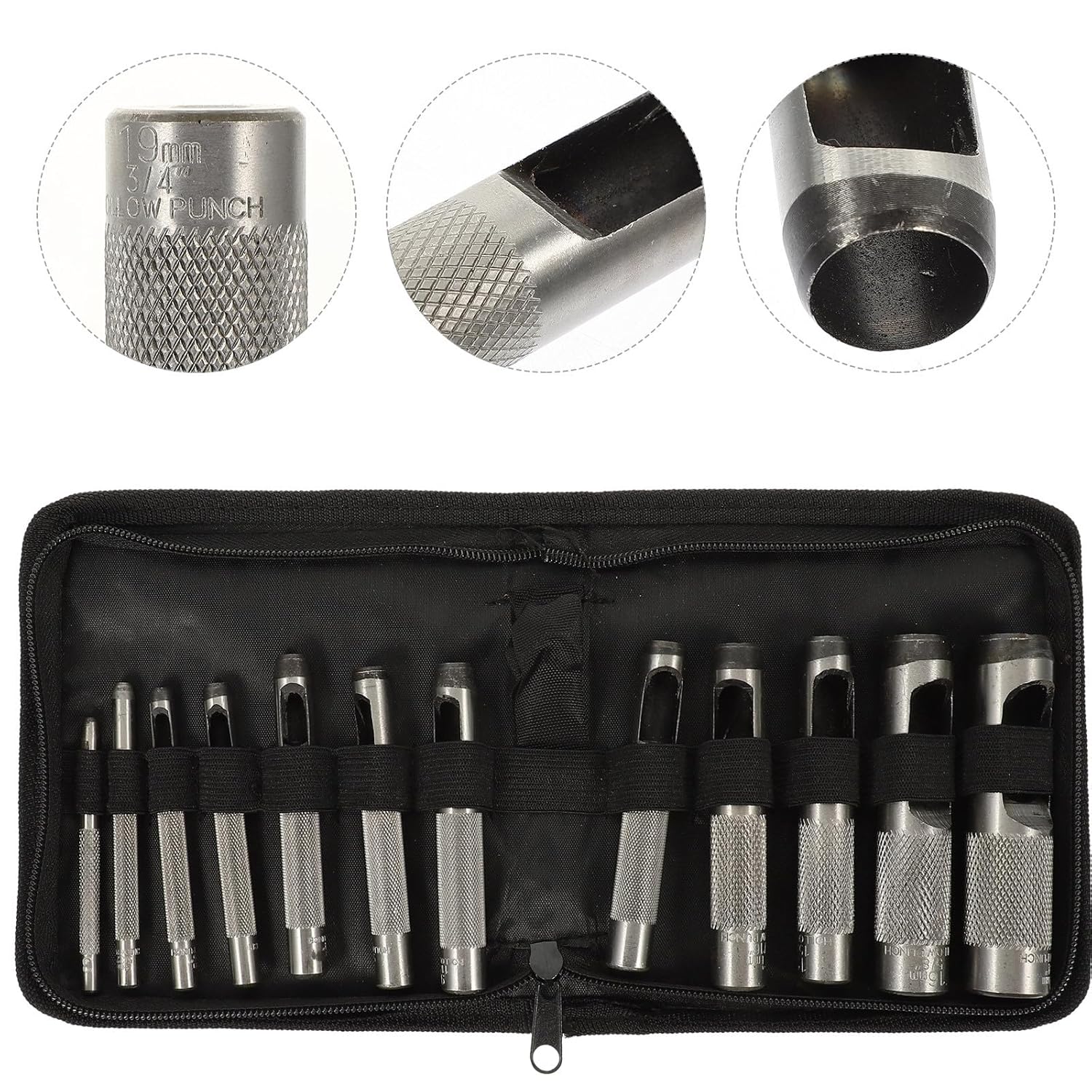 INOOMP 12pcs Leather Hole Punch Set with Hollow Punchers for Belts, 3-19mm Diameter, DIY Leather Craft Tools for Stamping and Eyelet Making in Industrial and Scientific Use