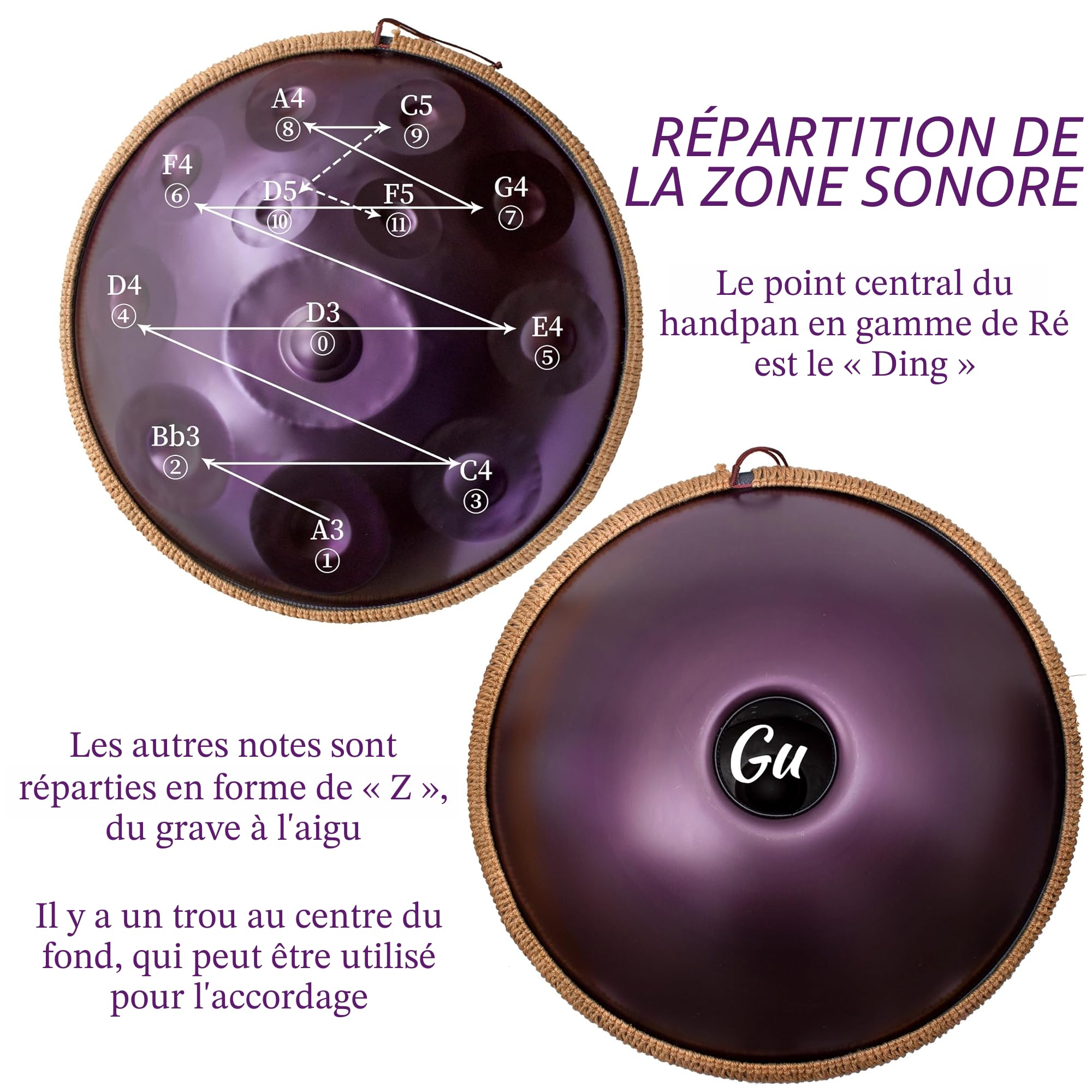Handpan, Steel Drum, Hand Pan Drum, Violet | 440HZ 12 Notes D Mineur 22 Pouces 56cm Handpan, Handpan Adulte Méditation et Yoga, Drum Instrument avec Housse et Support