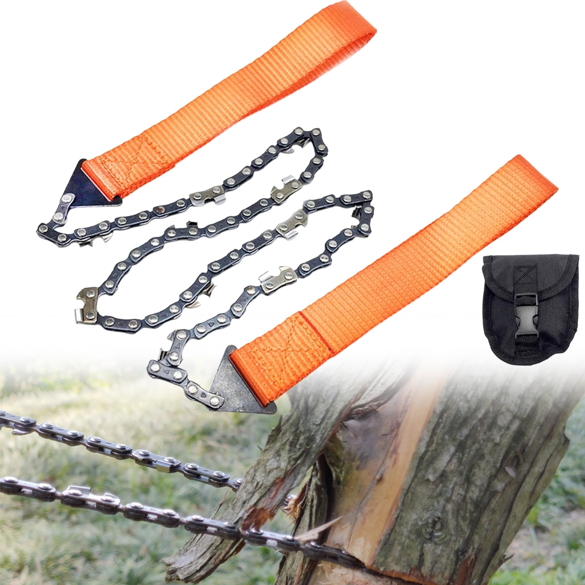 Tragbare Kettensäge, Handsäge, Kabelsäge für Survival, Camping, Jagd, Stahl, bidirektionale Klinge, leicht zum Schneiden des Zweiges (11 Zähne, 103 cm)