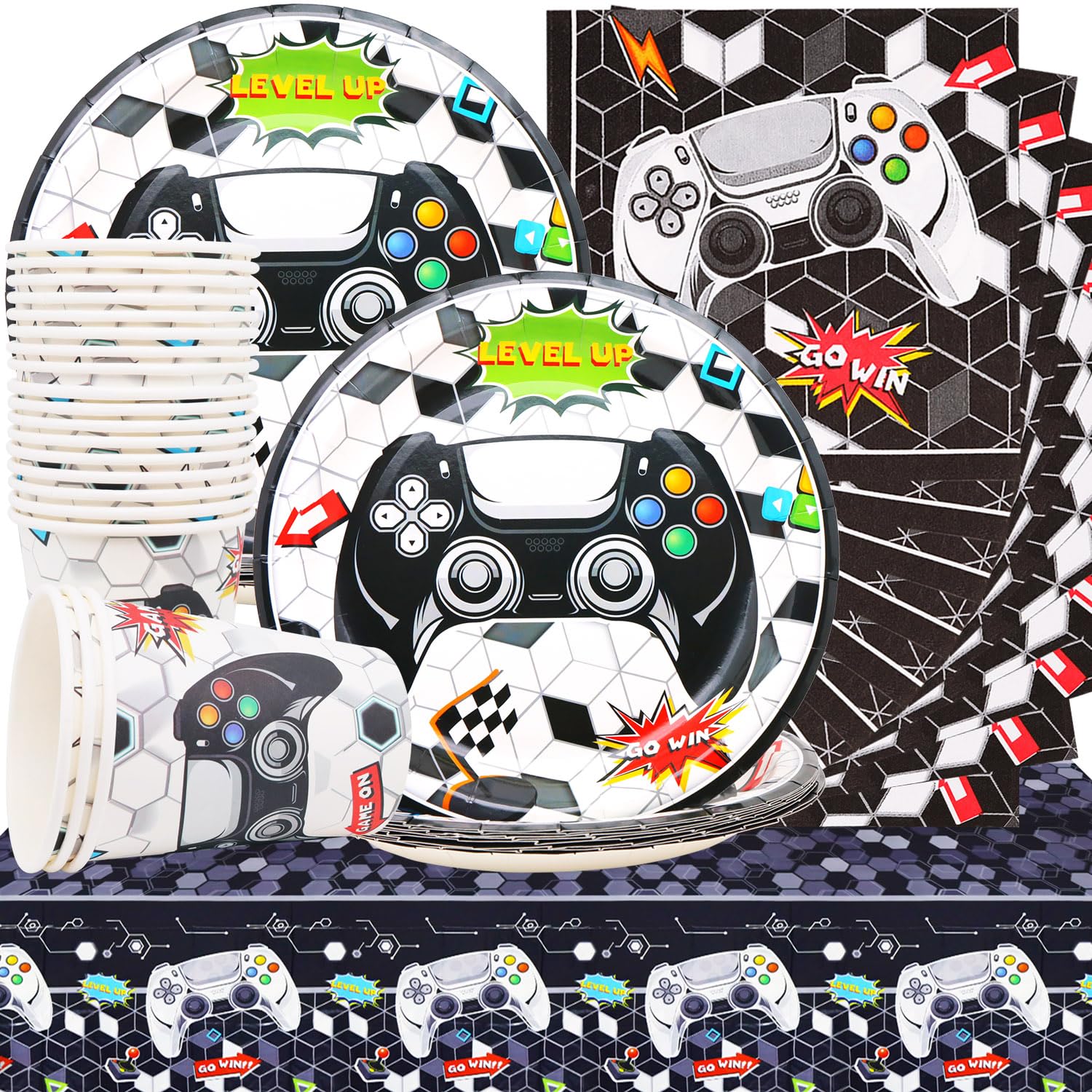Doyomtoy Game Handle Partyservies, 61 stuks, verjaardagsfeestje