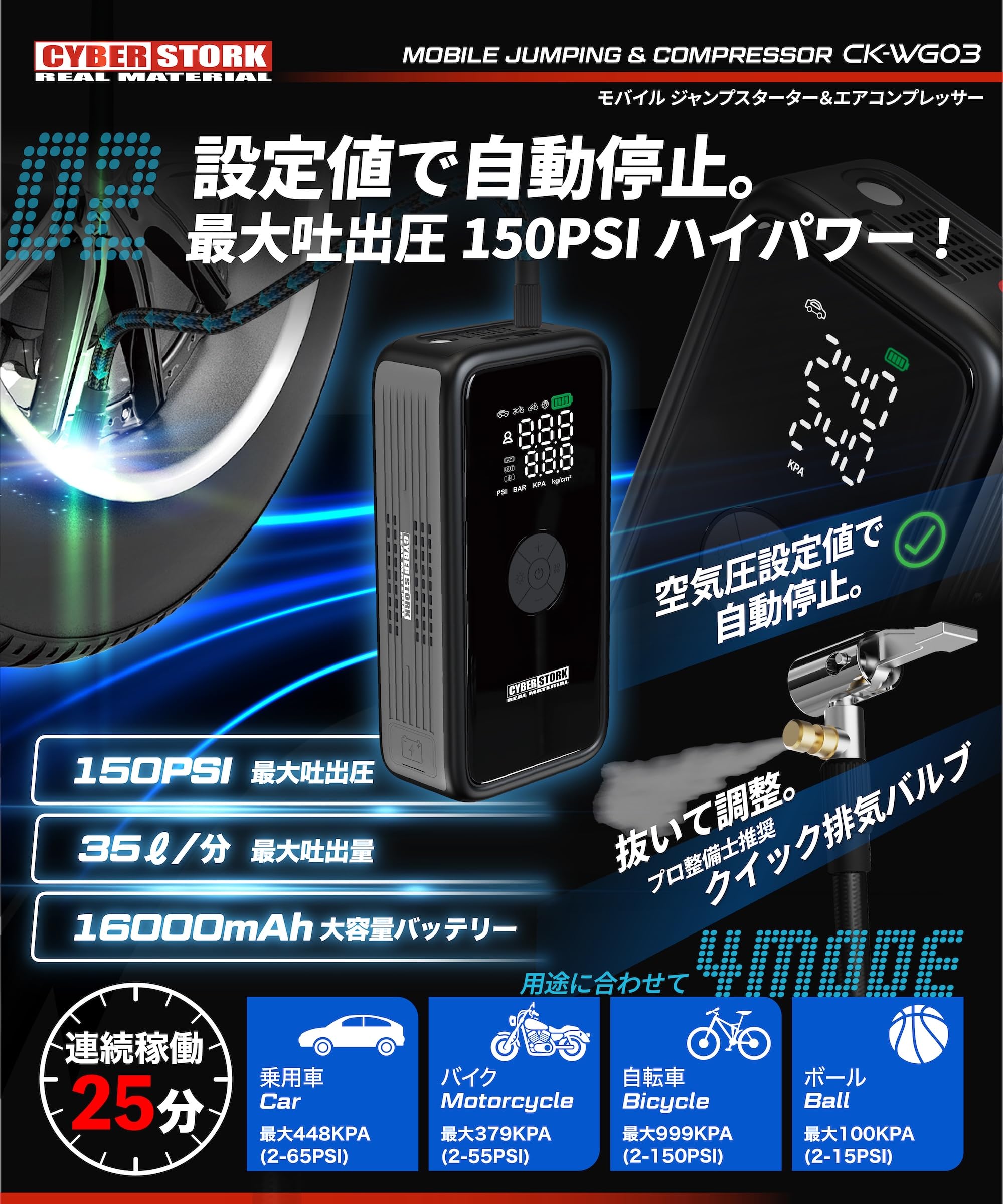 Amazon | サイバーストーク 国内メーカー 車 ジャンプスターター 空気
