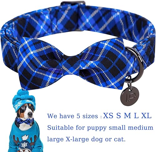 Miniatura 2 de UP URARA PUP Collar para perro con pajarita, collar de algodón para perro, para cachorro, niña, niño, perro o gato, collar de perro azul festivo con