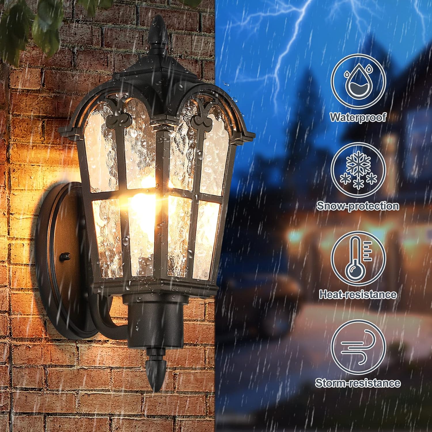 Sucolite Outdoor Wall Light Fixtures Wall Mounted, Exterior Waterproof Porch Lights Wall Lanterns, Outside Wall Sconces with Water Ripple Glass for House Front Door Garage, Retro Vintage Style, 2 Pack