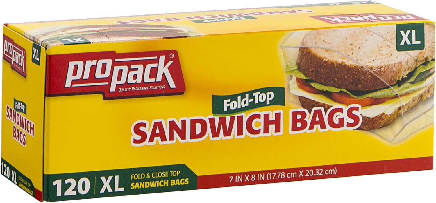 Disposable Plastic Sandwich Bags Extra Large, with Fold Close Top 120 Bags, Great for Home, Office, Vacation, Traveling, Sandwich, Fruits, Nuts, Cake, Cookies, Or Any Snacks (1 Packs)