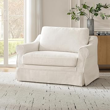 HULALA HOME Chair and a Half with Washable Slipcover, Ivory | 50.75" Oversized Accent Chair, Farmhouse Rolled Arm Chair with Thick Seat and Back Cushions for Living Room, Bedroom