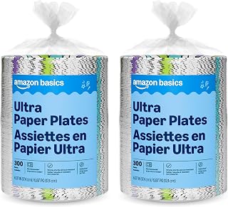 Amazon Basics Ultra Paper Plates, 6.87 Inch, Disposable, 600 Count (2 Pack of 300) (Previously Encore), Packaging May Vary