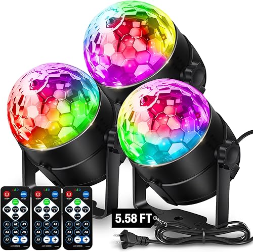 Miniatura 10 de Luces de fiesta de bola de discoteca para DJ, activadas por sonido, con control remoto, lámpara estroboscópica, 7 modos, luz de escenario para el